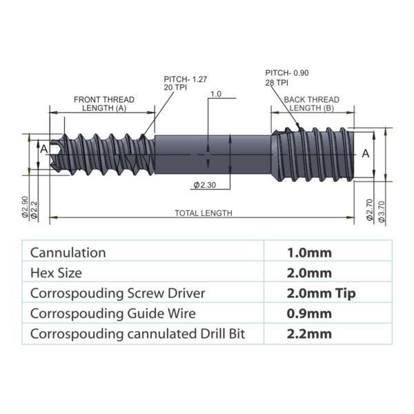 SCRUCAN Cannulated Compression Screw 2.7mm-3.5mm – Titanium