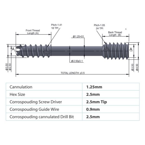 SCRUCAN Cannulated Compression Screw 3.5mm-4.5mm – Titanium